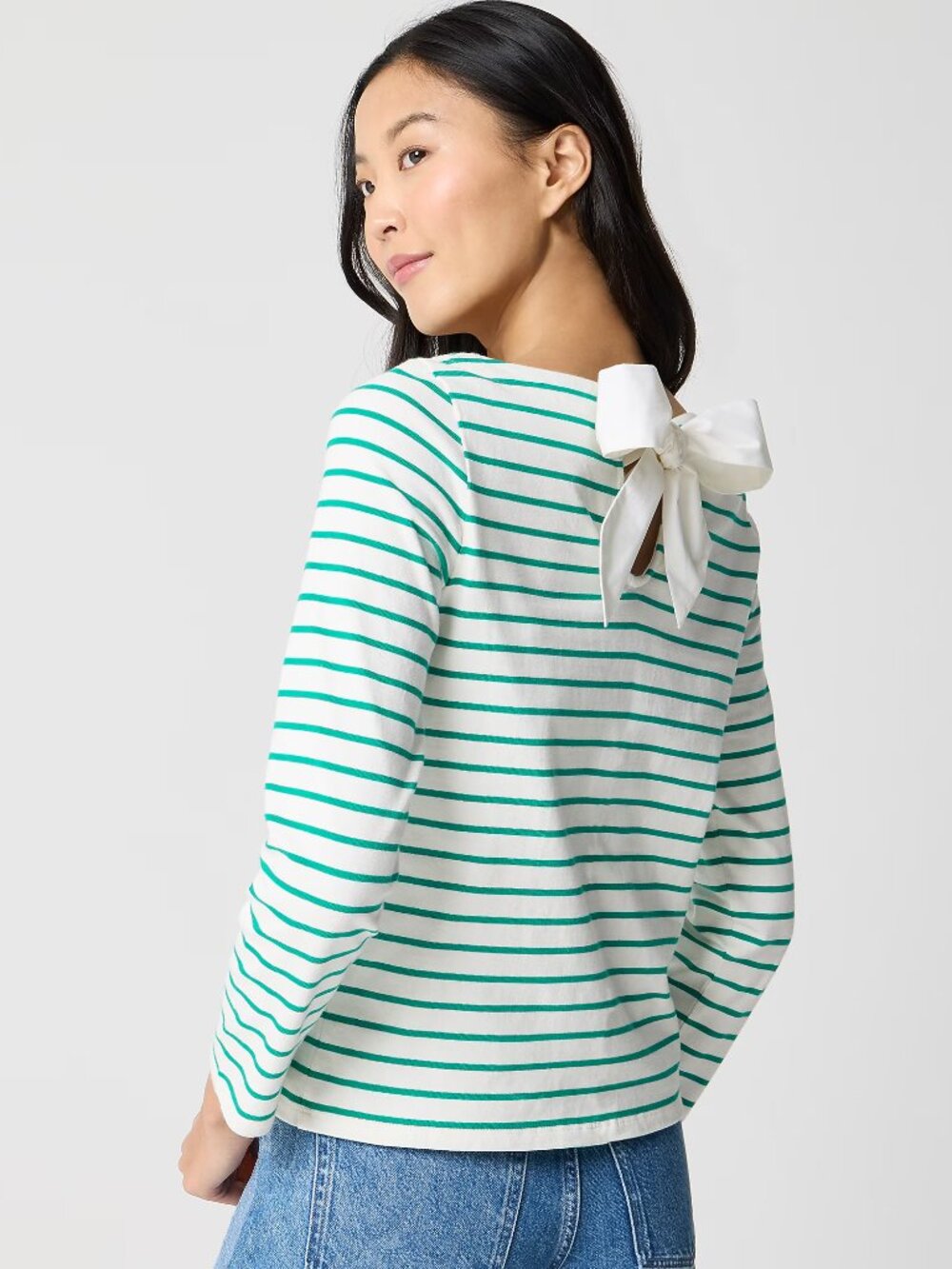 J. Crew Navy Striped Bow-Back Top/NWT/LARGE - Picture 4 of 13